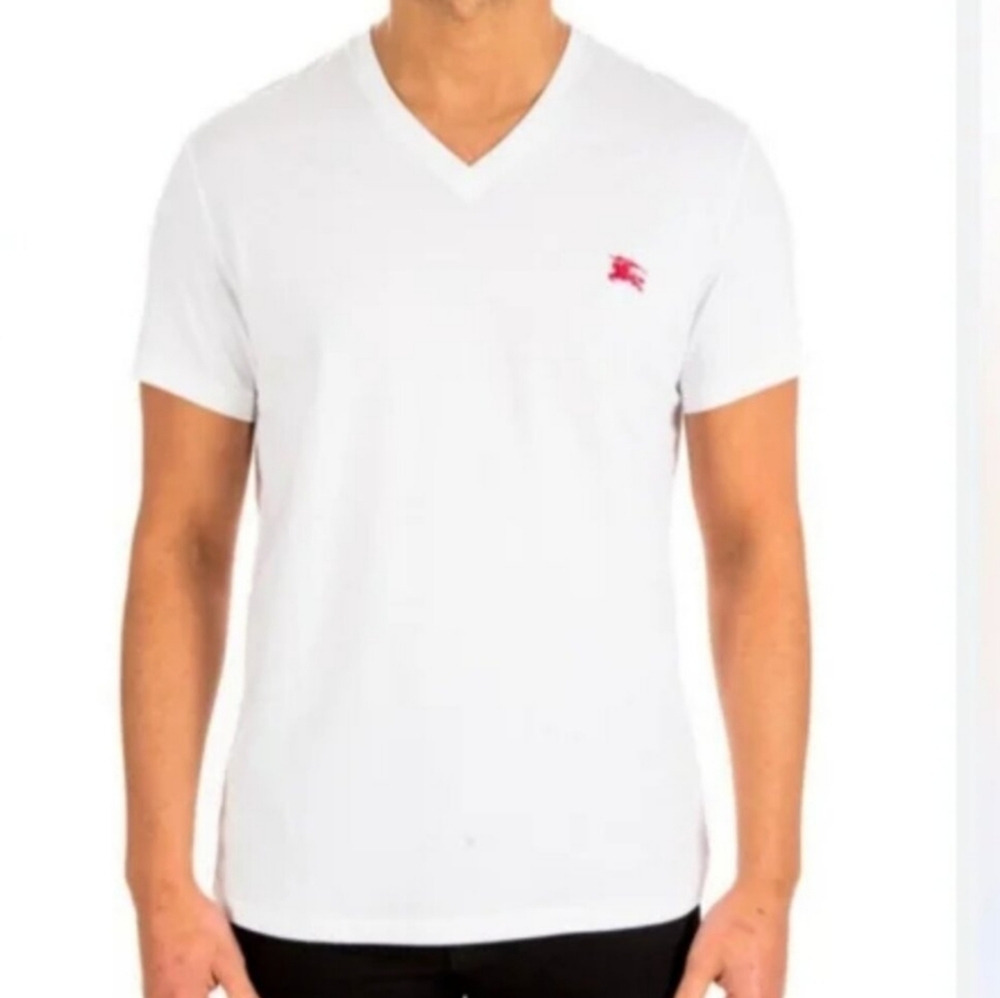 Burberry Cream V-Neck Men's Tee